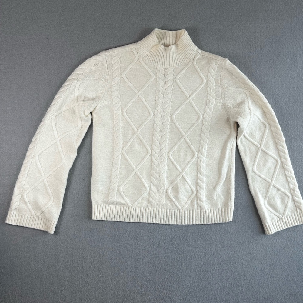 LOFT Ivory Cable Knit Turtleneck Sweater